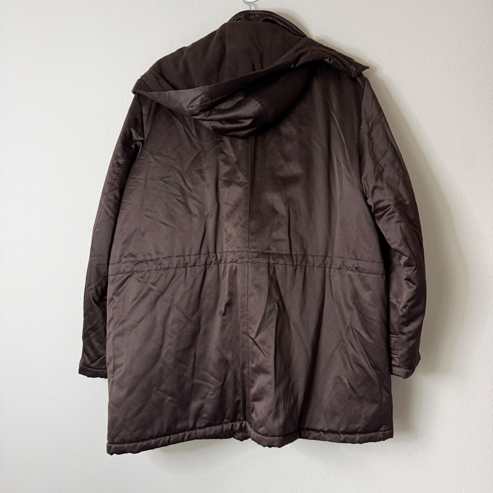 Lauren Ralph Lauren Brown Hooded Parka Jacket Fleece Lined Satin Shell 2X - Picture 2 of 7